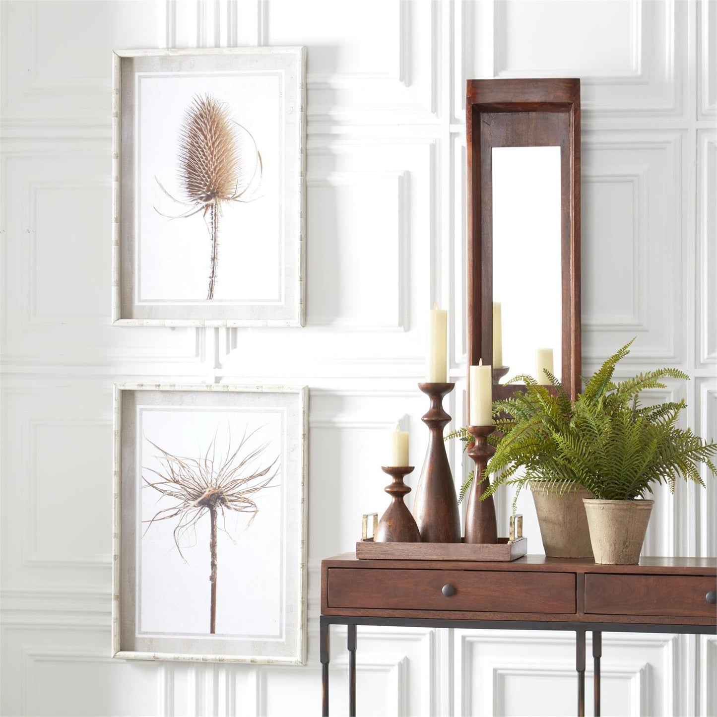 Set of 3 Brown Wood Hourglass Shaped Candleholders