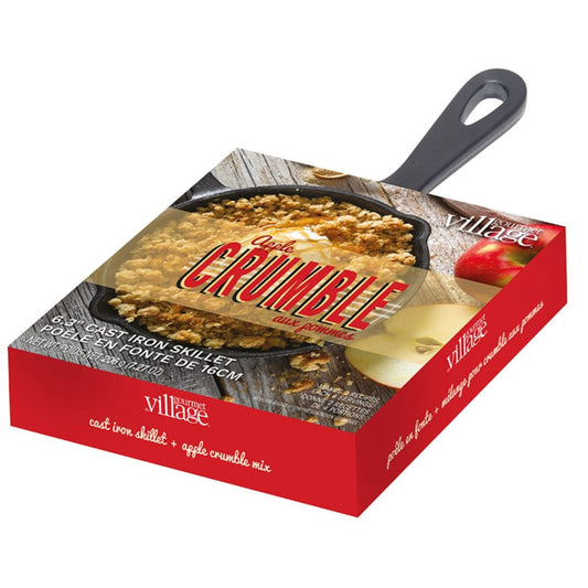 Gourmet du Village Skillet Mix Kit, Sweet Treat or Gift Dessert Mix with 6.2 inch Cast Iron Skillet, Apple Crumble