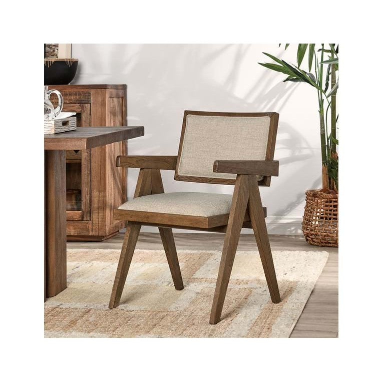 Linen Blend Dining Arm Chair Beige/Natural