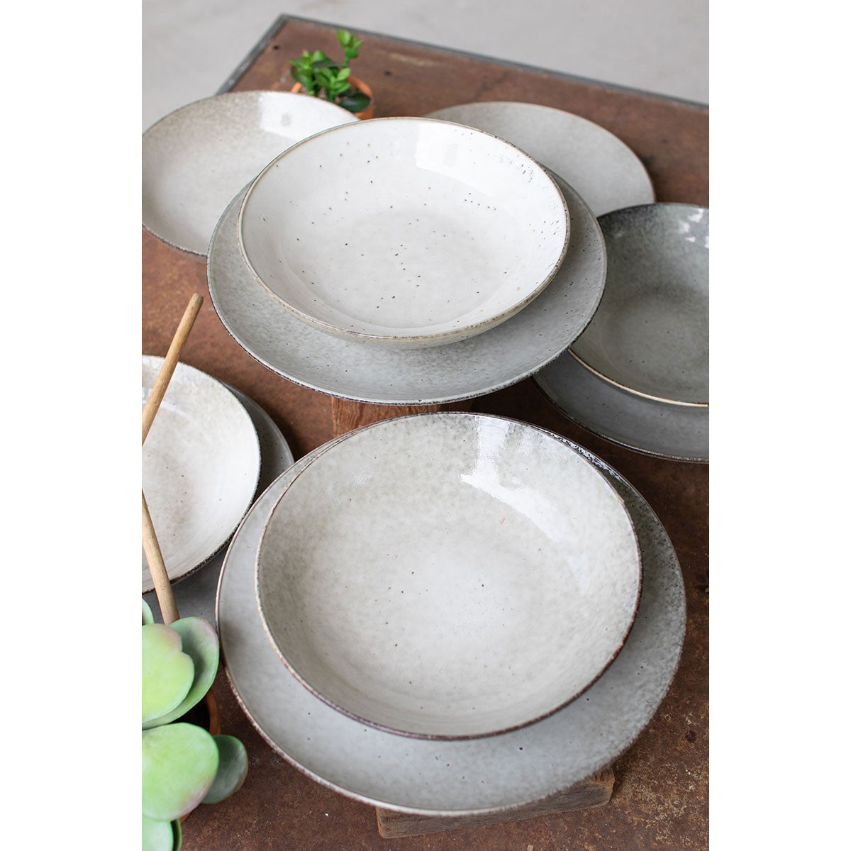 Set of 2 Oatmeal Ceramic Dinner Plate & Bowl