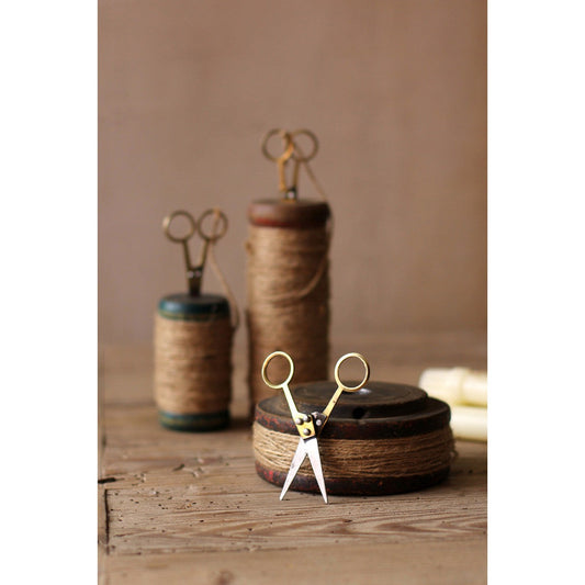 Set of 3 Wooden Spools with Jute Twine and Scissors