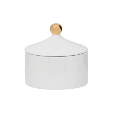 PORCELAIN SUGAR POT - WHITE + GOLD